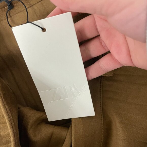 Zara Womens Pleated Faux Suede Midi Skirt L Large Light Brown 9596/974 NWT - Picture 6 of 14